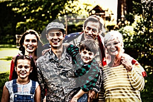 Portrait of soldier with family