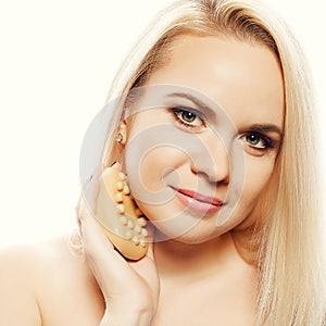 Portrait of a spa woman. Beautiful blonde girl after bath