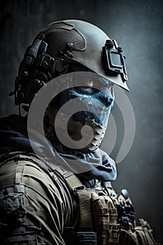 Portrait of a special forces soldier in full gear. Military concept.