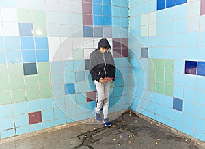 Portrait of Sportive Caucasian male boy Posing in the street