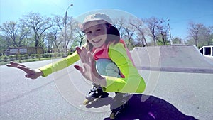 Portrait of a sportive child inline roller skating