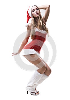 Portrait of squating beautiful Santa girl