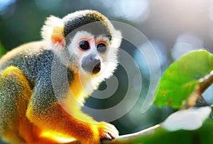 portrait of squirrel monkey in a zoo, ia generated,