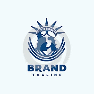 Portrait of the Statue of Liberty USA Logo Design Template