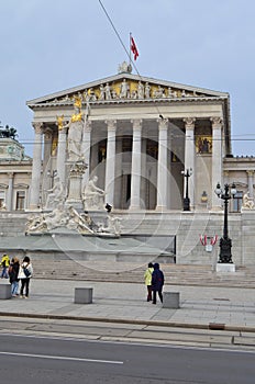 Portrait Street View of Austrian Parliament Building in Vienna, Austria