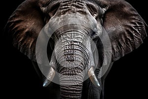 Portrait of Elephant posing on Black Backgroundo photo