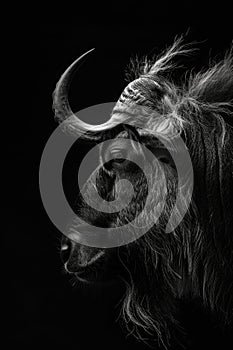 portrait studio photograph of gnu black and white
