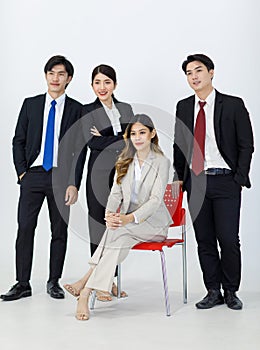 Portrait studio shot of Millennial Asian young professional successful male female businessmen businesswomen management group in