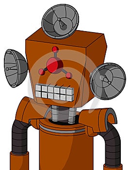 Redish-Orange Mech With Box Head And Keyboard Mouth And Cyclops Compound Eyes And Radar Dish Hat photo