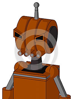 Redish-Orange Mech With Multi-Toroid Head And Pipes Mouth And Angry Eyes And Single Antenna photo