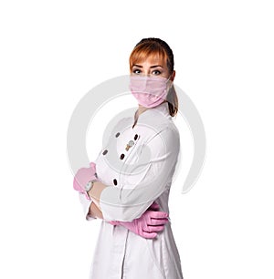 Portrait of a stylish female doctor on a white background.