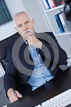 Portrait successful senior businessman in modern office