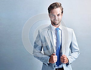 Portrait, suit and business man in studio for corporate career or job in Germany isolated on white background. Face