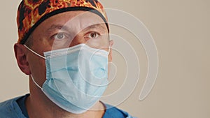 Portrait of surgeon performing in operation theatre. Close up portrait of surgical doctor performing operation in