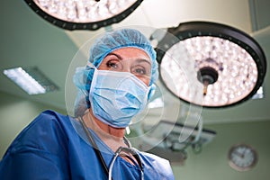 Portrait of surgeon standing in operation room