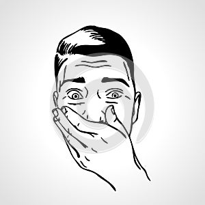 Portrait of surprised or amazed man. Vector illustration