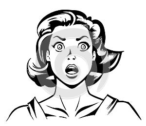 Portrait of surprised girl in comic style hand drawn sketch Vector illustration