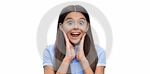 portrait of surprised girl isolated on white. surprise. exp-ress surprise on face. surprised teen girl in studio. face