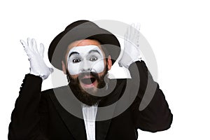 Portrait of the surprised and joyful mime with