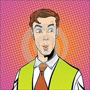 Portrait of surprised man. Surprised businessman. Surprised man. Concept idea of advertisement and promo. Pop art retro