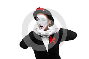 Portrait of the surprised mime with a grimace on