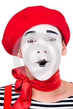 portrait of surprised mime isolated