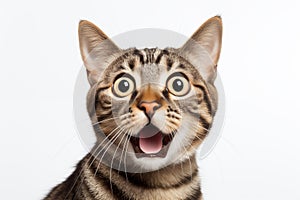 Portrait of a surprised tabby cat