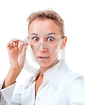 Portrait of a surprised woman with glasses photo