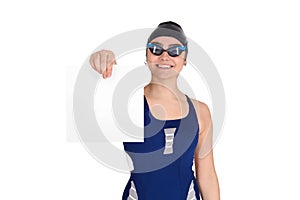 Portrait of swimmer girl in swimsuit