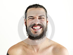 Portrait of tattooed man with smiling face