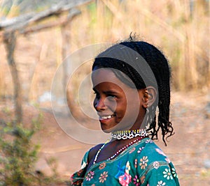 Portrait of tattooed Mbororo aka Wodaabe tribe woman Poli, Cameroon