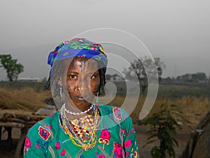 Portrait of tattooed Mbororo aka Wodaabe tribe woman Poli, Cameroon