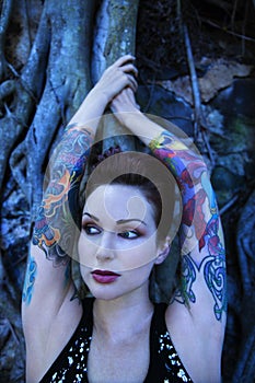 Portrait of tattooed woman.