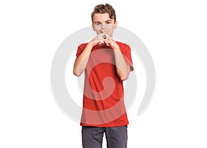 Portrait of teen boy on white