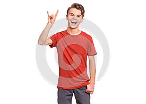 Portrait of teen boy on white