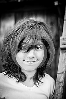 Portrait of a teen girl. Black and white photo.