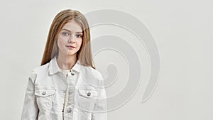 Portrait of teen girl child on white background