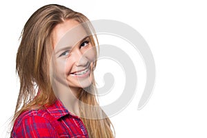 Portrait of teen girl showing dental braces.