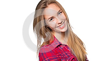 Portrait of teen girl showing dental braces.