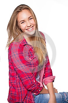 Portrait of teen girl showing dental braces.