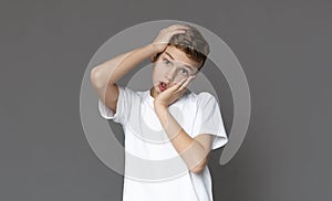 Portrait of teenage boy with psychological disorder