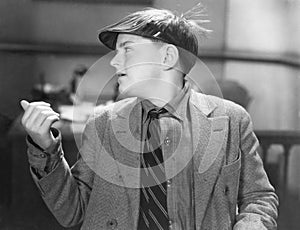 Portrait of teenage boy wearing visor