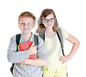 Portrait of teenage girl and boy.