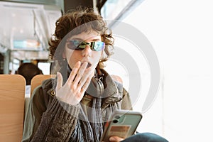 portrait teenage girl traveling by train