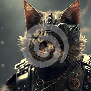 Portrait of a terminator cat wearing combat uniform