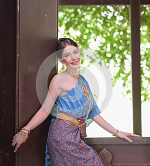 Portrait Thai model in Thai period costume