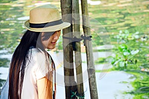 Portrait thai women in Klong Lat Mayom Canal Floating Market