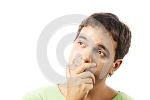 Portrait of thoughtful young man isolated on white