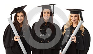 Portrait of three female graduates smiling happy