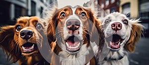 Portrait of Three Surprised Dogs Generative AI